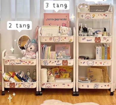 Kệ Đựng Đồ Đa Năng Siêu Tiện Dụng, Giỏ Để Đồ 3 Tầng 4 Tầng Có Bánh Xe Di Chuyển Tặng Sticker Dễ Thương