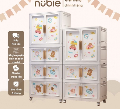 Tủ Nhựa Gấp Gọn Hoạt Hình Có Ngăn Treo Quần Áo Nubie, Hộp Gấp Đựng Đồ Thông Minh, Tháo Lắp Dễ Dàng, Có Thể Tách Tầng 2 Treo + 2 Gấp