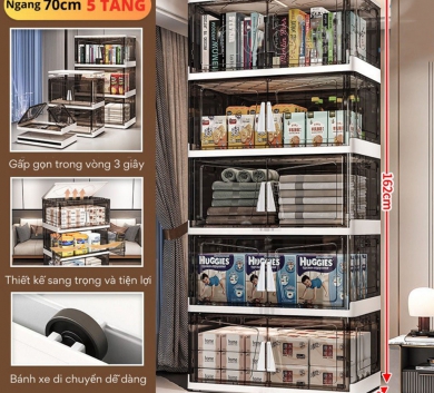Tủ Đựng Đồ Gấp Gọn 4 Tầng Ngang 70cm