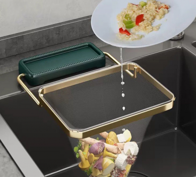 Giá treo túi lọc rác bồn rửa chén kiêm kệ để đồ rửa bát ngăn tắc nghẽn, không ghê tay