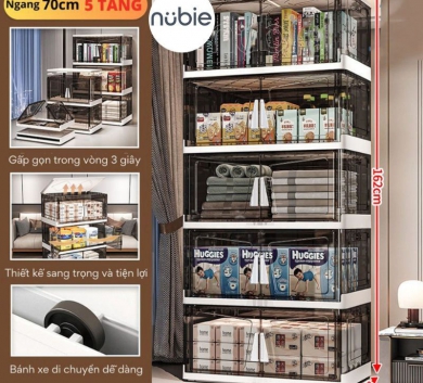 Tủ Đựng Đồ Gấp Gọn 5 Tầng Ngang 70cm