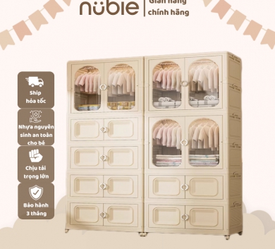 Nubie Tủ Quần Áo Gấp Gọn Có Ngăn Treo Trẻ Em, Đựng Đồ Đa Năng Thông Minh, Tháo Lắp Dễ Dàng, Nhựa PP 2 Treo + 2 Gấp