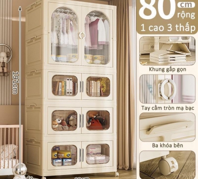 Nubie Tủ Quần Áo Gấp Gọn Có Ngăn Treo Trẻ Em, Đựng Đồ Đa Năng Thông Minh, Tháo Lắp Dễ Dàng, Nhựa PP 1 Treo + 3 Gấp