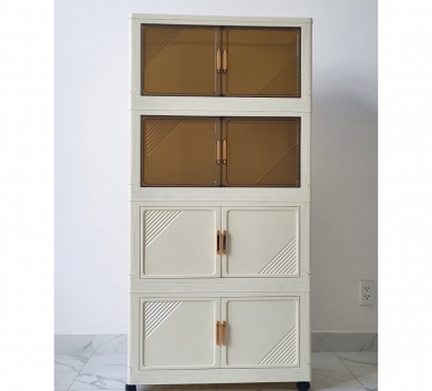 Tủ Nhựa Gấp Gọn Sọc xéo - 65cm - 2 nâu 2 trắng- 4 tầng