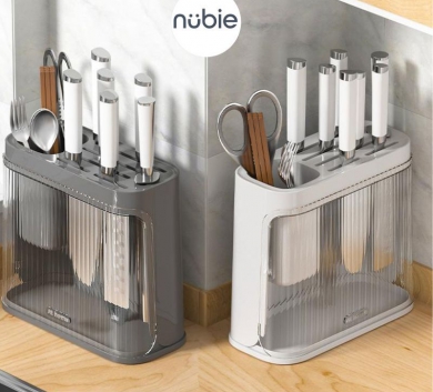 Giá Đựng Dao Muỗng Đũa Đa Năng Nhà Bếp Trong Suốt, Có Khay Thoát Nước, Chống Bụi,Nhựa PP Bền Nhẹ Tiện Dụng